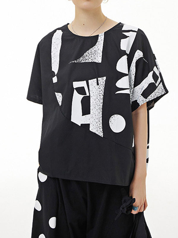 Printed Loose Short Sleeves Round-neck T-Shirts Tops