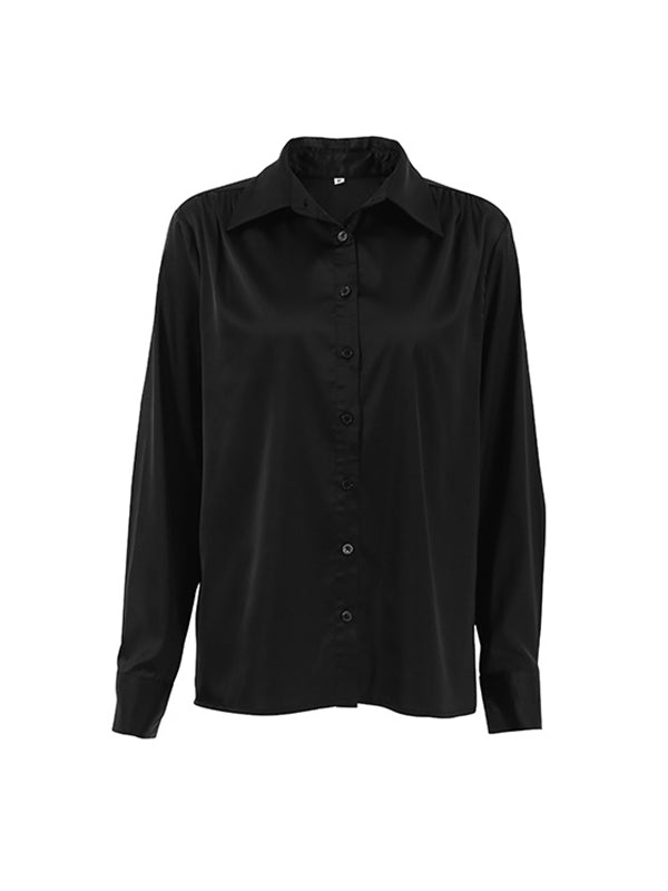 Solid Color Split-Joint Long Sleeves Loose Lapel Blouses