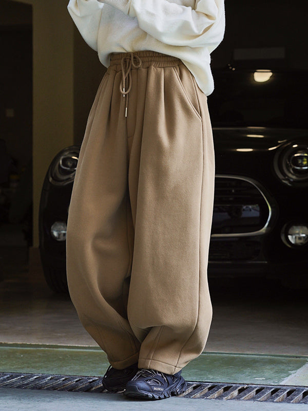 Casual Loose Wide Leg Drawstring Solid Color Pants