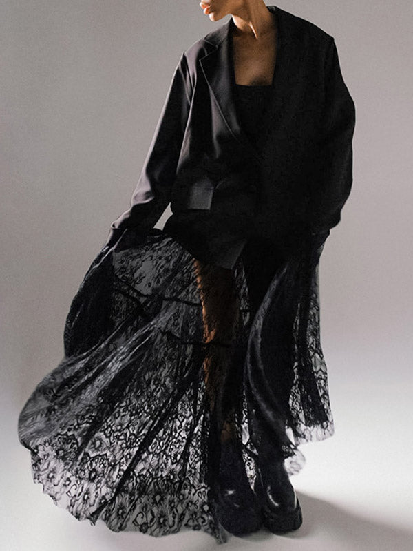 Gauze Pleated See-Through Split-Joint A-Line High Waisted Skirts