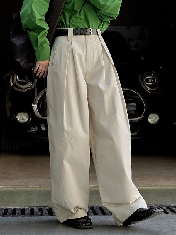 Pleated Solid Color High Waisted Wide Leg Trousers Casual Pants Bottoms