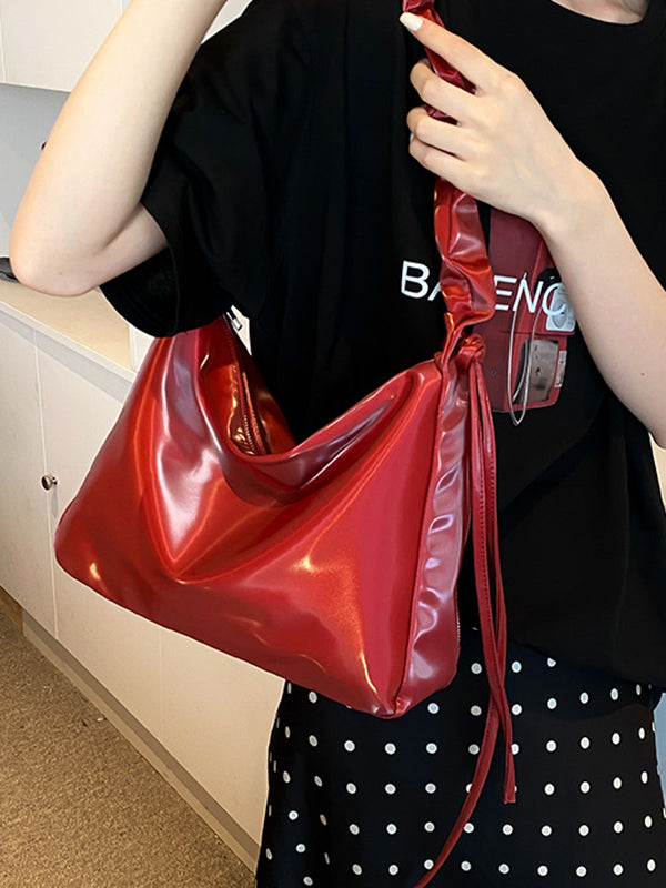 Drawstring Pleated Shiny Split-Joint Shoulder Bags Handbags Bags