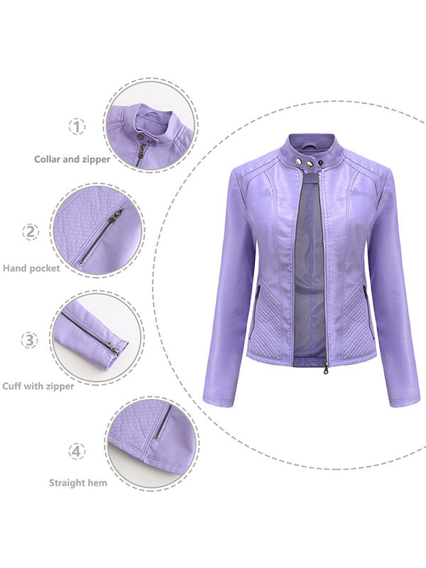Buttoned Pockets Split-Joint Zipper Long Sleeves Plus Size Stand Collar Outerwear Jackets