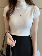 High-Neck Solid Color Short Sleeve Kintwear
