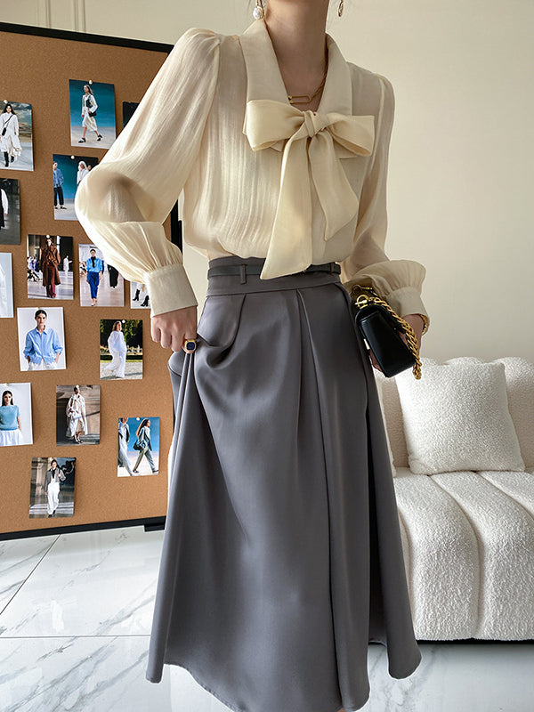 Urban Loose Long Sleeves Solid Color Lapel Collar Blouses