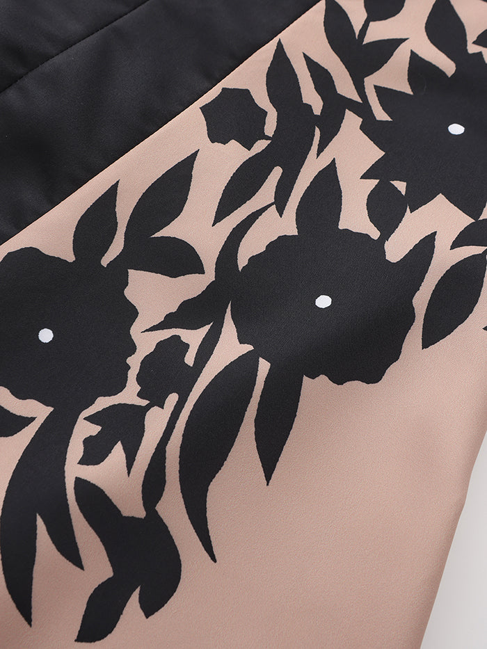 Printed Tied Waist A-line Flared Sleeves V-neck Maxi Dresses