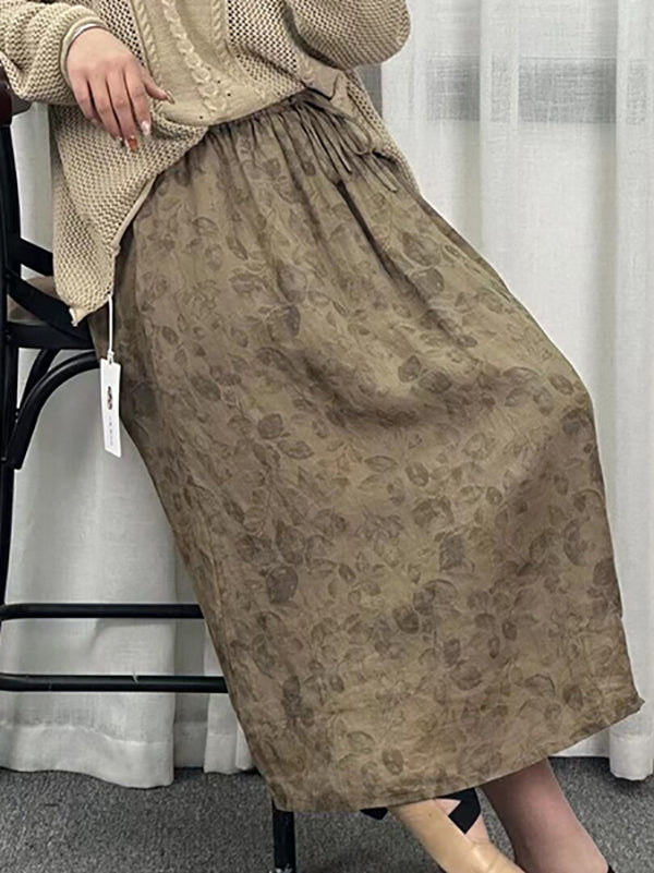 Drawstring Elasticity Floral Printed Loose Skirts