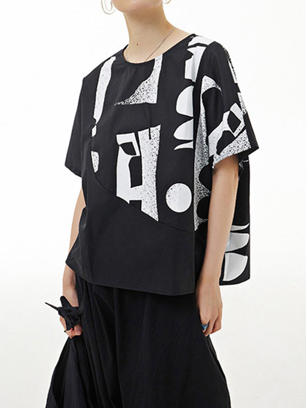 Printed Loose Short Sleeves Round-neck T-Shirts Tops