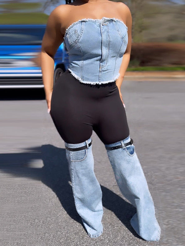 Belted Split-Joint High Waisted Flared Trousers