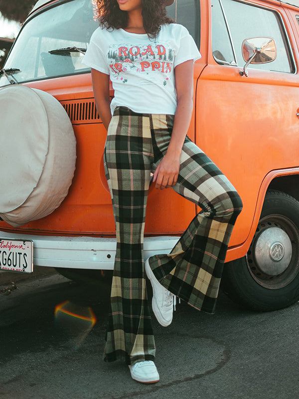 Plaid Flared Pants Trousers Pants