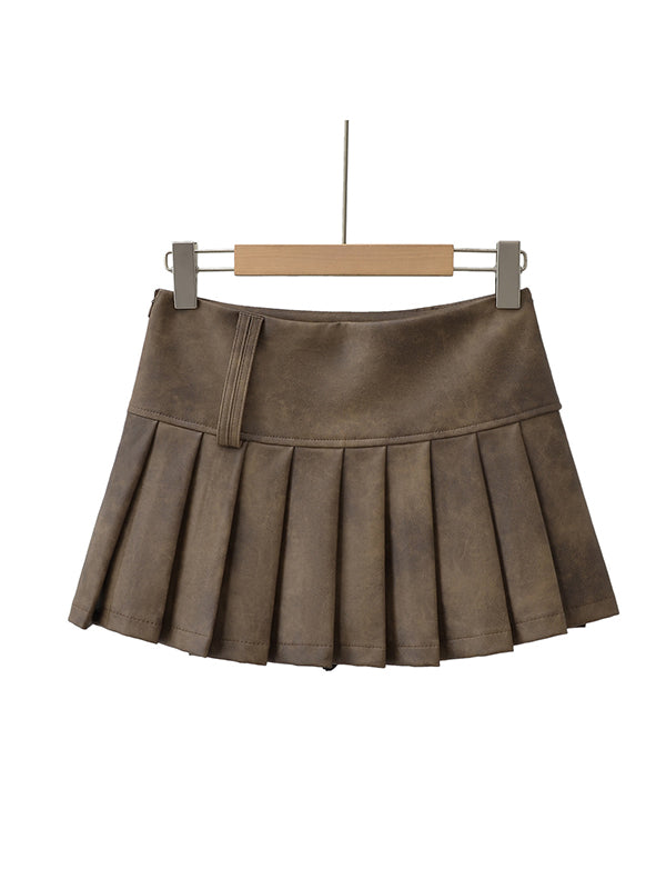 Pleated Solid Color A-Line High Waisted Skirts Bottoms