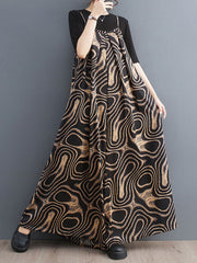 Printed Loose Wide Leg Spaghetti-Neck Overalls