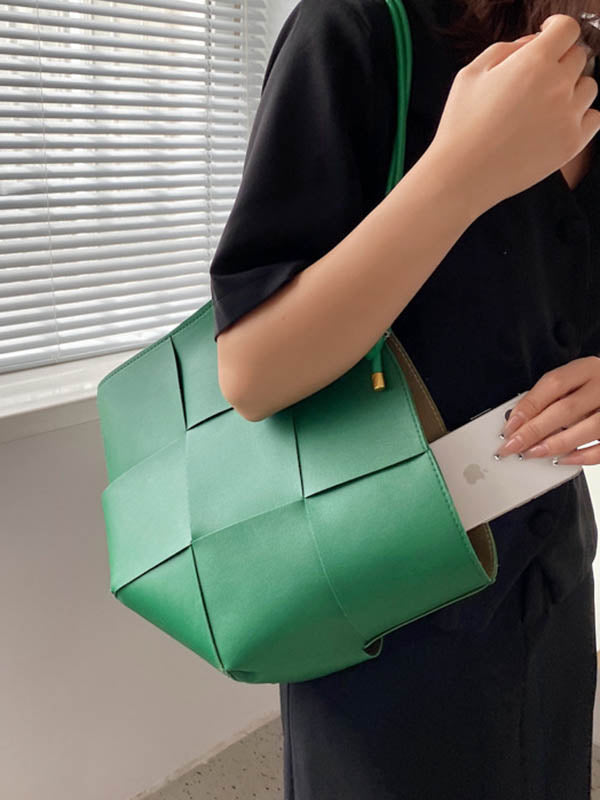 Geometric Solid Color Split-Joint Woven Handbags Bags