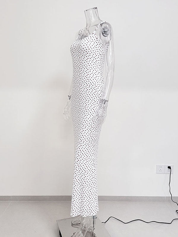 Flower Print Bodycon High Waisted Spaghetti-Neck Maxi Dresses