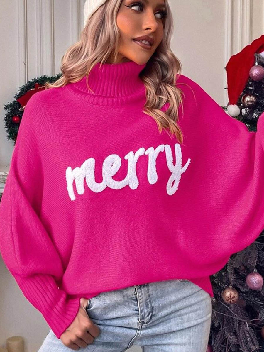 Contrast Color Printed Split-Joint Long Sleeves Loose High Neck Sweater Tops