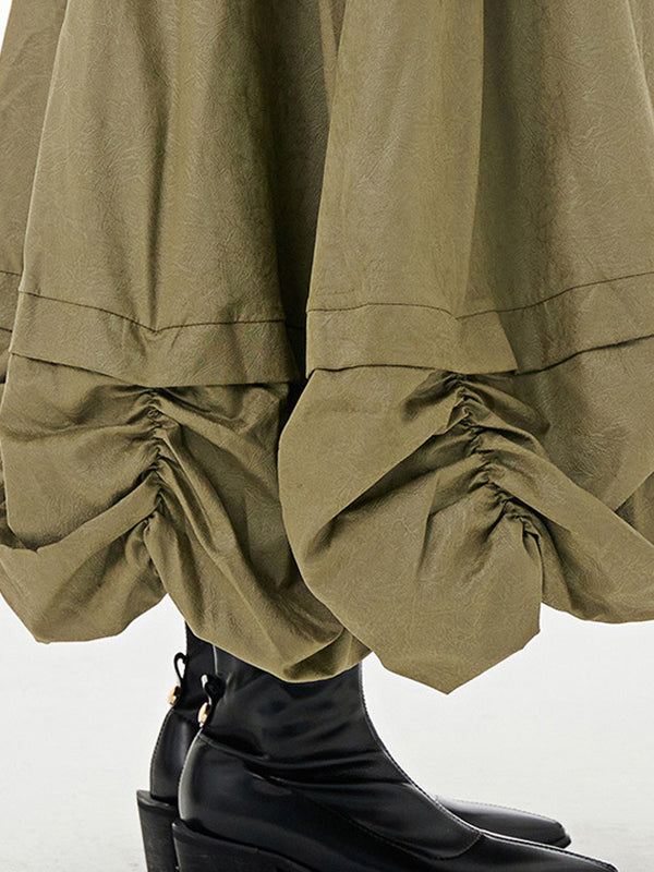 Elasticity Pleated Solid Color Split-Joint Loose Skirts