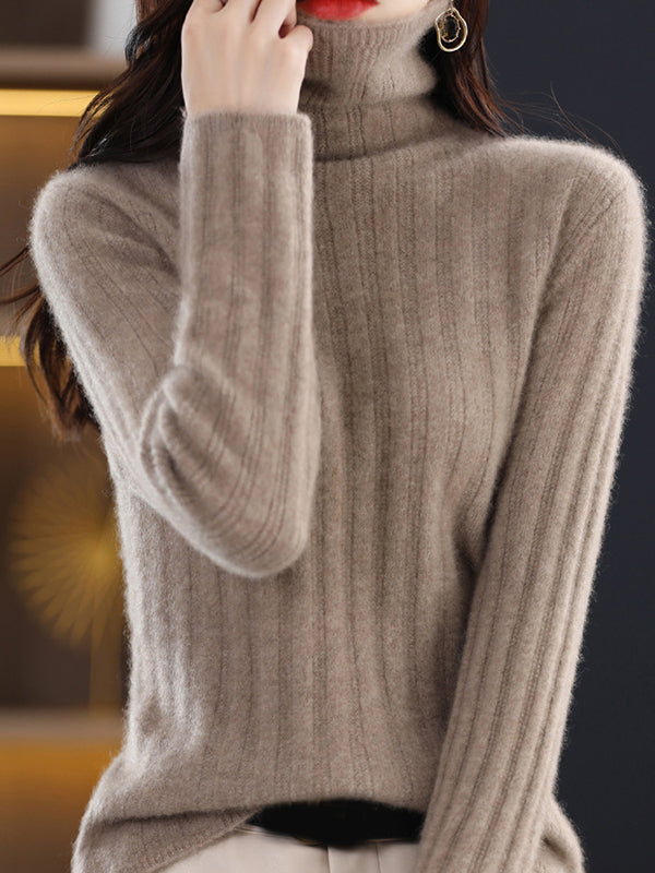 Keep Warm Solid Color Long Sleeves Skinny High Neck Sweater Tops Pullovers