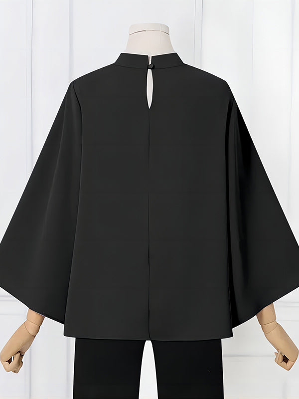 Solid Color Flared Sleeves Loose Stand Collar T-Shirts Tops