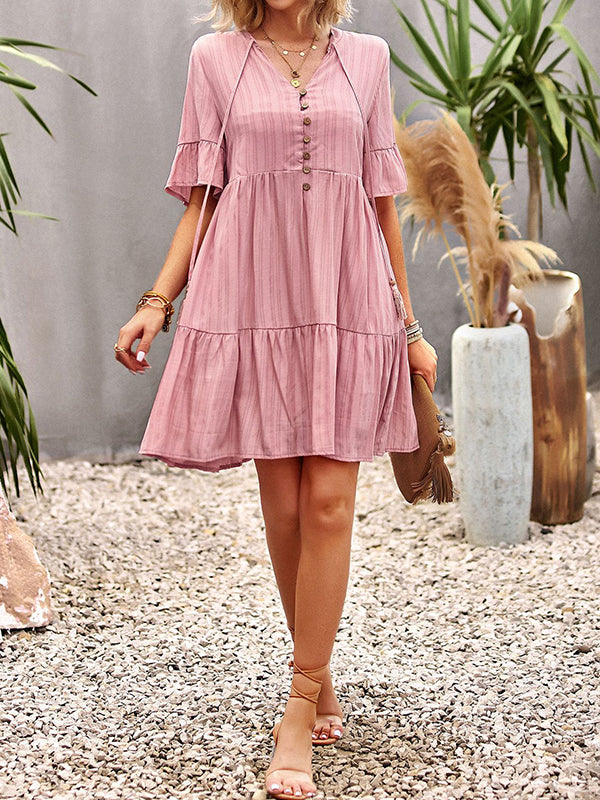 Falbala Loose V-Neck Mini Dresses