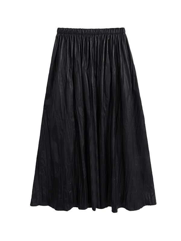 Elasticity Pleated Solid Color A-Line High Waisted Skirts Bottoms
