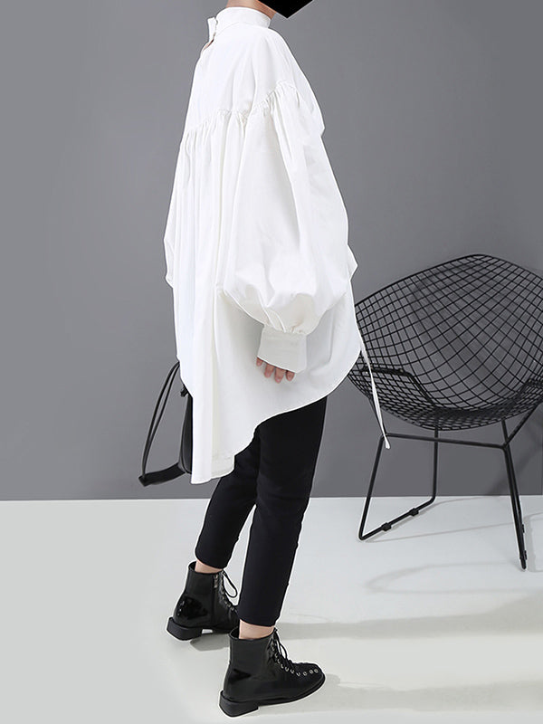 Drawstring Cropped Loose Stand Collar Shirt