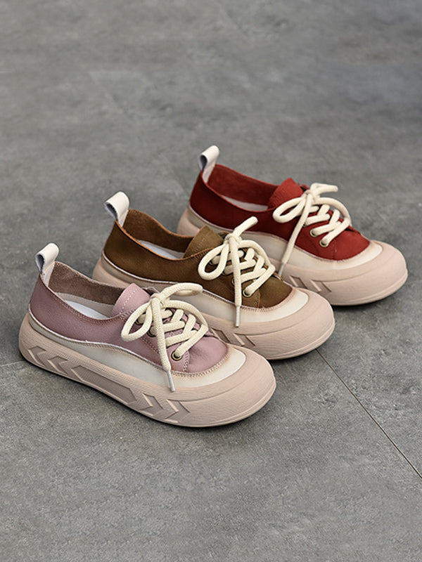 Contrast Color Lace-Up Platform Shoes Casual Shoes