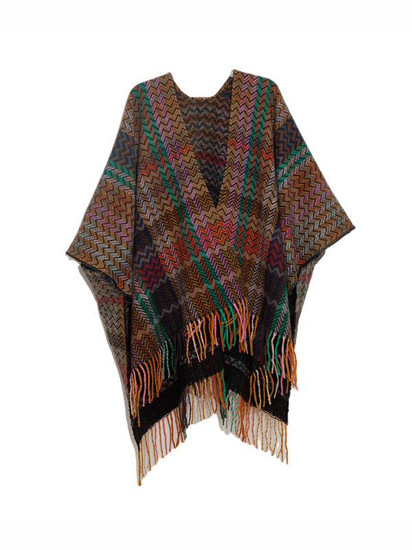 Keep Warm Split-Side Tasseled High-Low Long Sleeves Shawl&Scarf