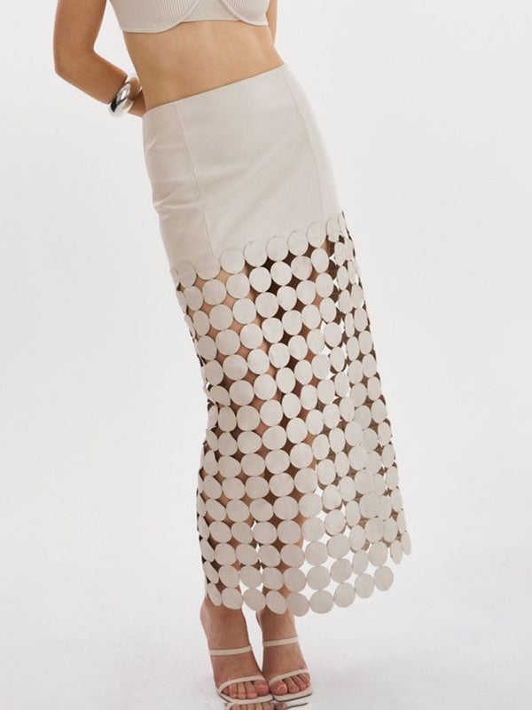 Polka-Dot Solid Color Split-Joint Split-Side Zipper A-Line Loose Skirts Bottoms