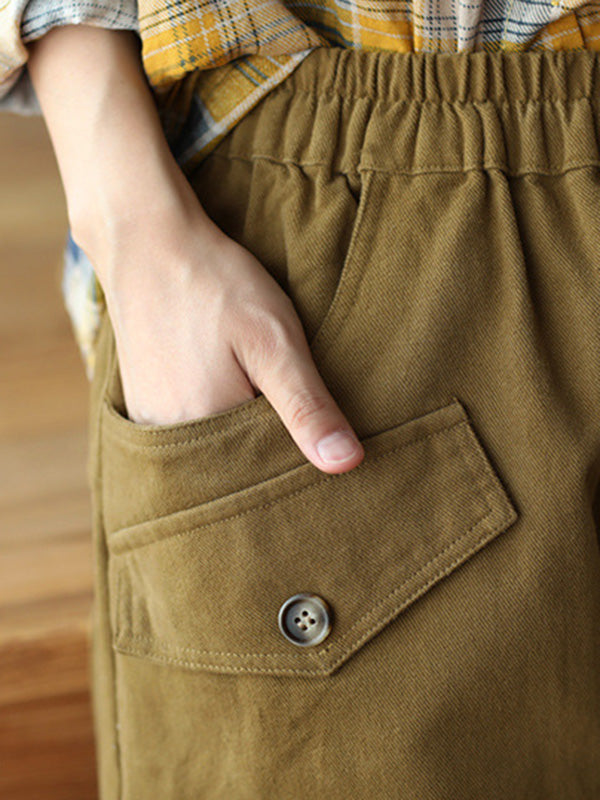 Artistic Retro Loose Solid Color Elasticity Casual Harem Pants Bottoms