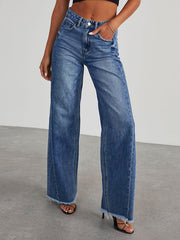 Split-Joint Tasseled High Waisted Wide Leg Jean Pants Bottoms