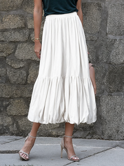 Pleated Solid Color Split-Joint A-Line Loose Skirts Bottoms