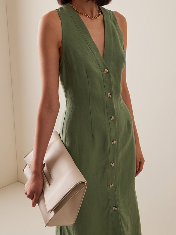 Split-Joint Split-side Loose Sleeveless V-neck Shirt Dress Midi Dresses