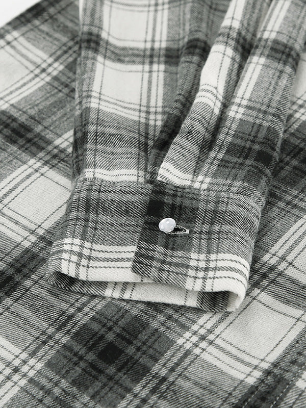 Buttoned Plaid Pockets Long Sleeves Loose Lapel Blouses&Shirts Tops