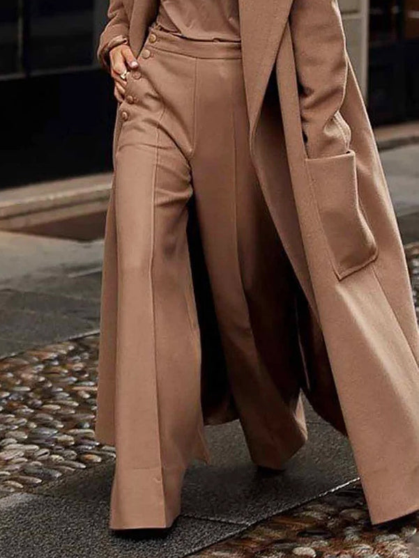 Loose Straight Leg High-Waisted Solid Color Split-Joint Pants Trousers
