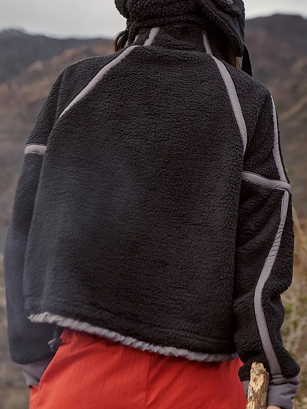 Split-Joint Velvet Zipper Long Sleeves Loose Stand Collar Sweatershirt