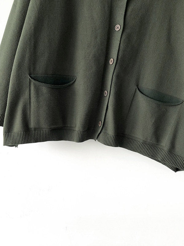 Artistic Retro Solid Color Buttoned V-Neck Long Sleeves Cardigan Top