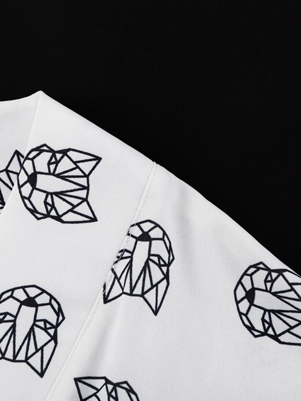 Loose  Printed  Long Sleeves Tied Waist Robes + High-Waisted Short Bottom Robes Pajama Sets