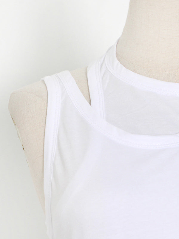 False Two Solid Color Sleeveless Vest Tops