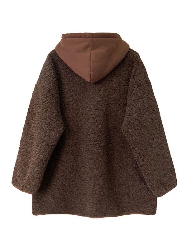 Original Creation Long Sleeves Loose Buttoned Keep Warm Hooded Coats Outerwear