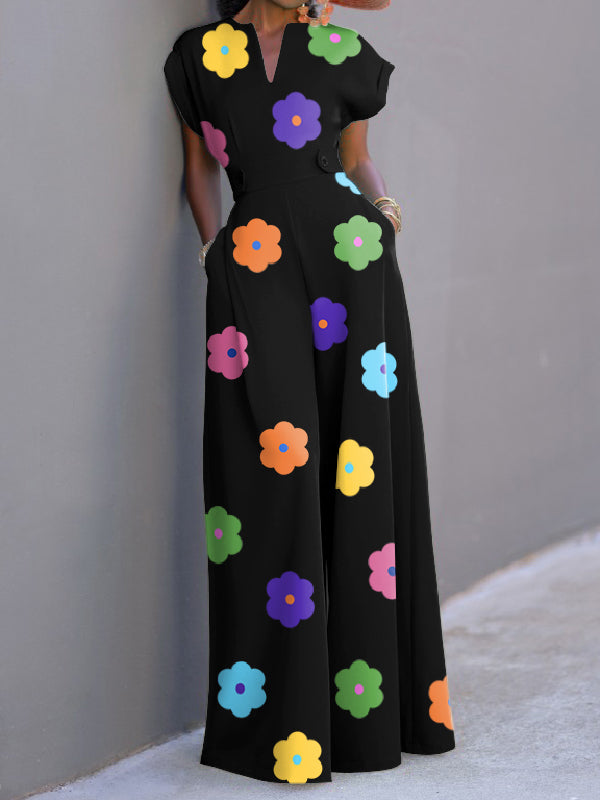 Cap Sleeve Wide Leg Floral Printed Jumpsuits