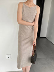 Solid Color A-Line High Waisted Spaghetti-Neck Midi Dresses