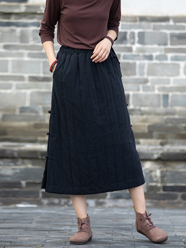 Elasticity Quilted Split-Joint Split-Side Tied Waist Velvet A-Line Skirts Bottoms