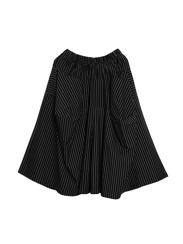 Elasticity Pockets Striped High Waisted Loose Pants Culotte