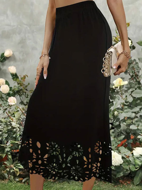 Elasticity Hollow Solid Color Bodycon High Waisted Skirts Bottoms