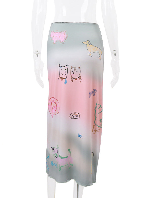 Animal Printed Gradient Split-Joint Bodycon Skirts Bottoms