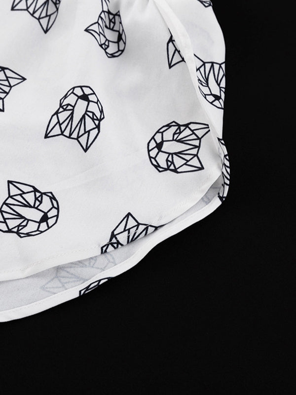 Loose  Printed  Long Sleeves Tied Waist Robes + High-Waisted Short Bottom Robes Pajama Sets