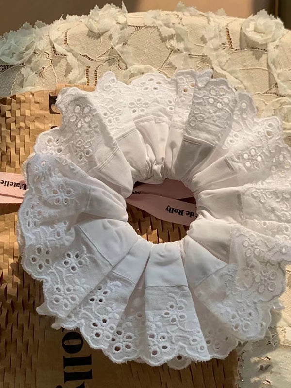 Hollow Pleated Solid Color Split-Joint Tiered Scrunchy Hair Accessories