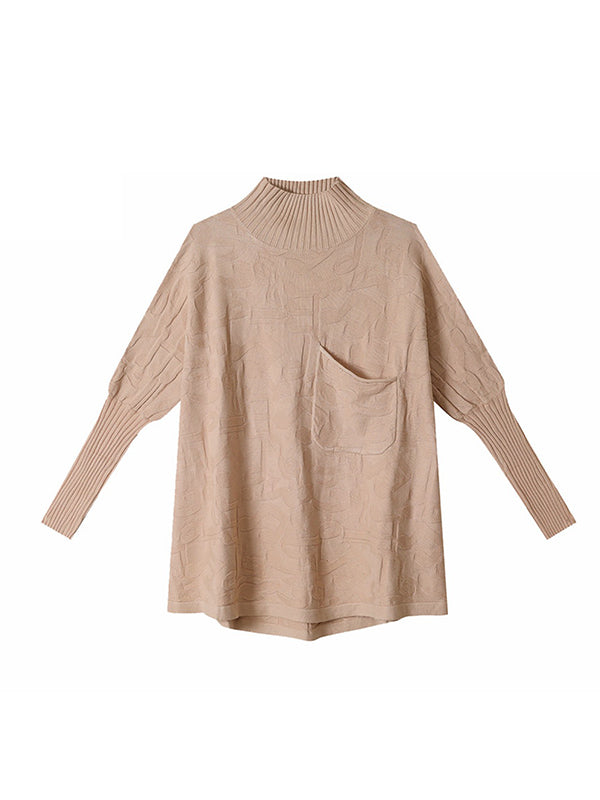 Original Pleated High-Neck Long Sleeves Sweater Top