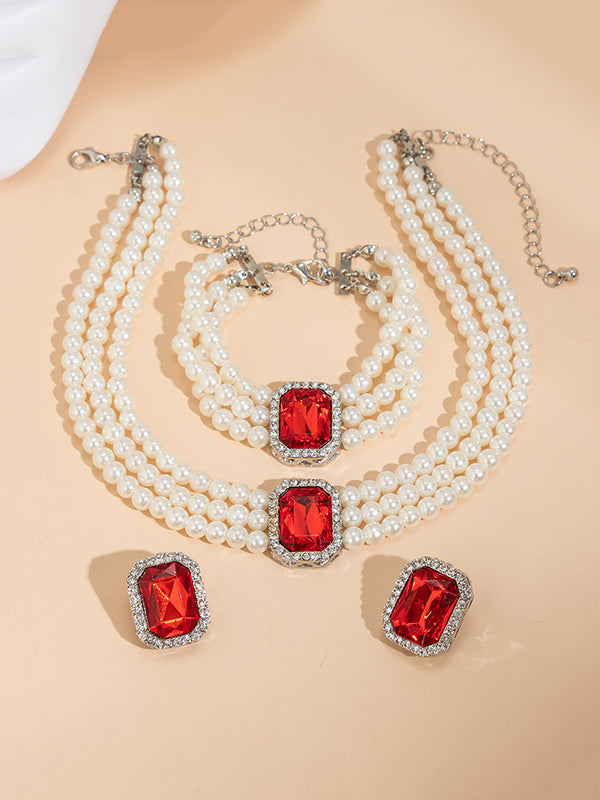 Geometric Layered Rhine Stones Earrings Accessories + Necklaces Accessories + Bracelet Accessories