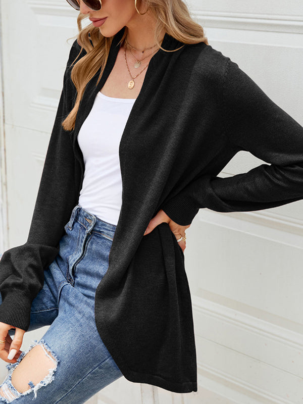Solid Color Split-Joint Long Sleeves Loose Cardigan Coats